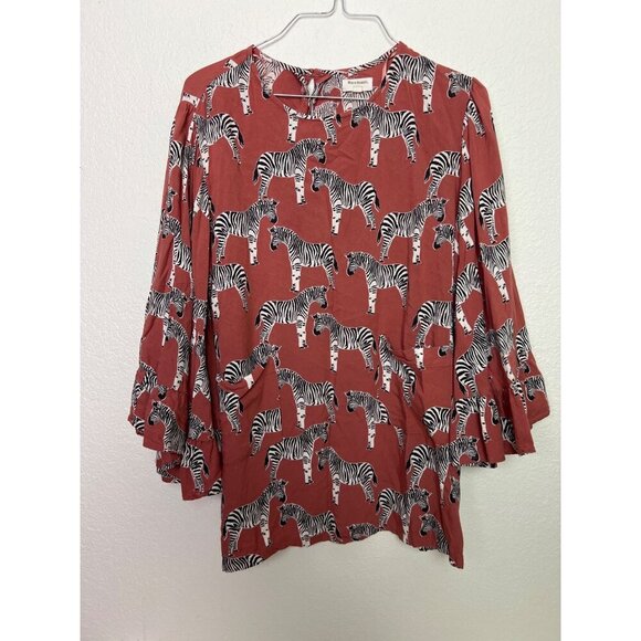 World Market L/XL Zebra Blouse Wide Sleeve Boho Viscose - Picture 5 of 9